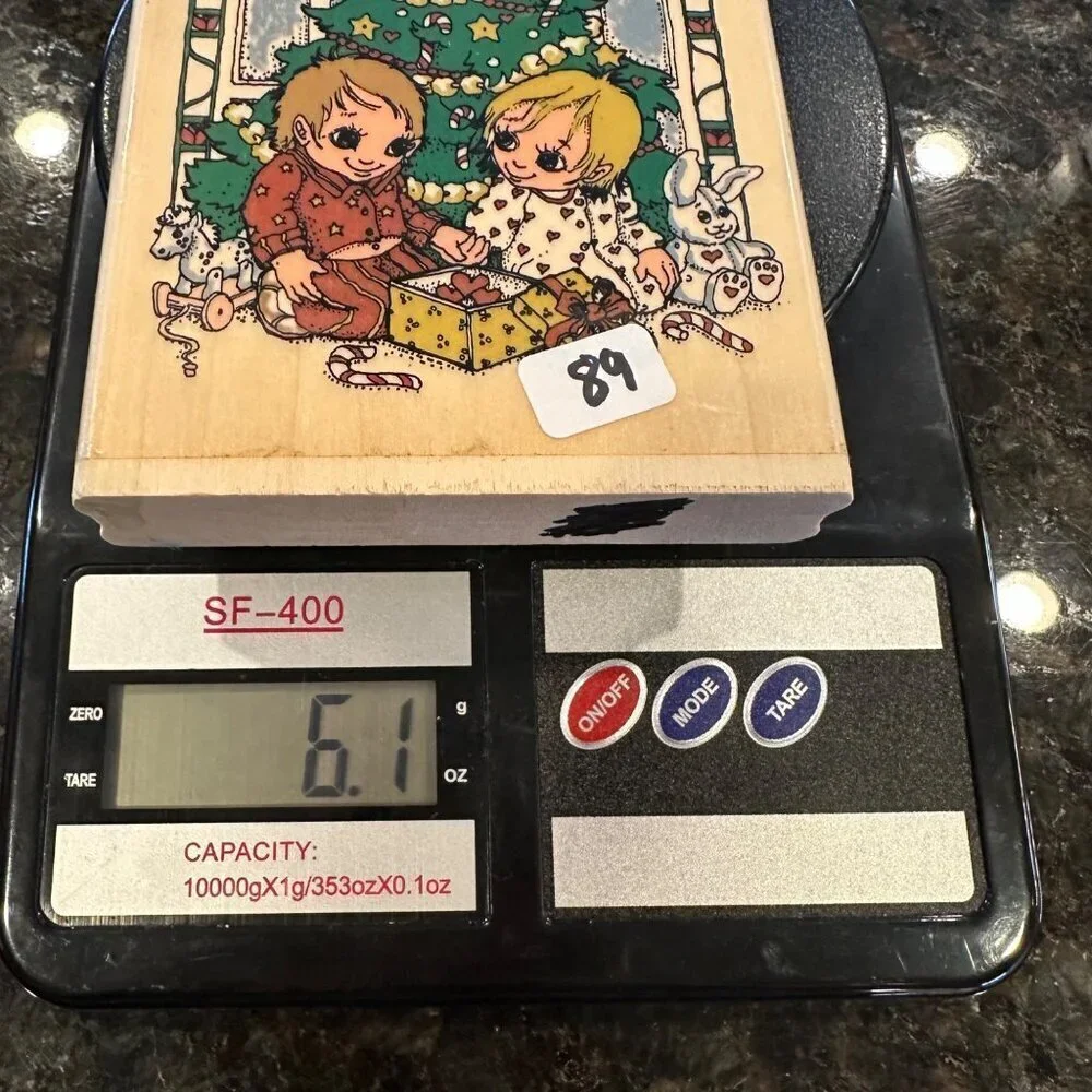 Vintage Jody Bergsma Rubber Stamp JB-25-J Christmas Morning Wood Mounted Large